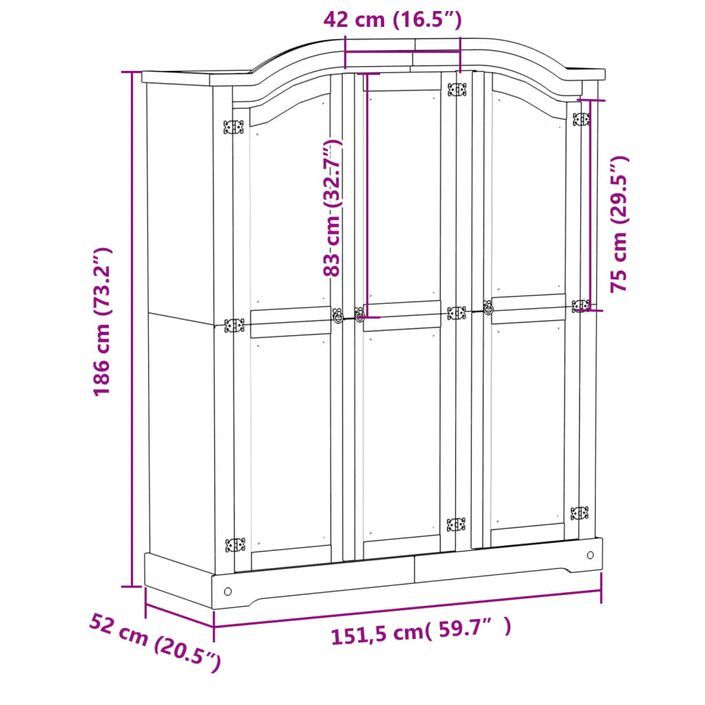 Garde-robe Corona 151,5x52x186 cm bois de pin massif - Photo n°9