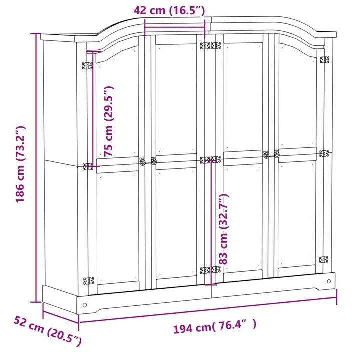 Garde-robe Corona 194x52x186 cm bois de pin massif - Photo n°9