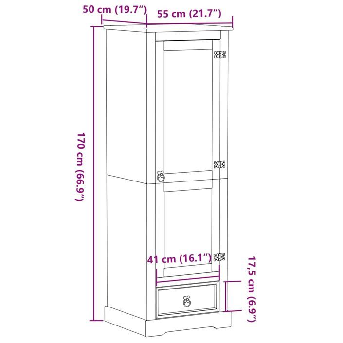 Garde-robe Corona 55x50x170 cm bois de pin massif - Photo n°9