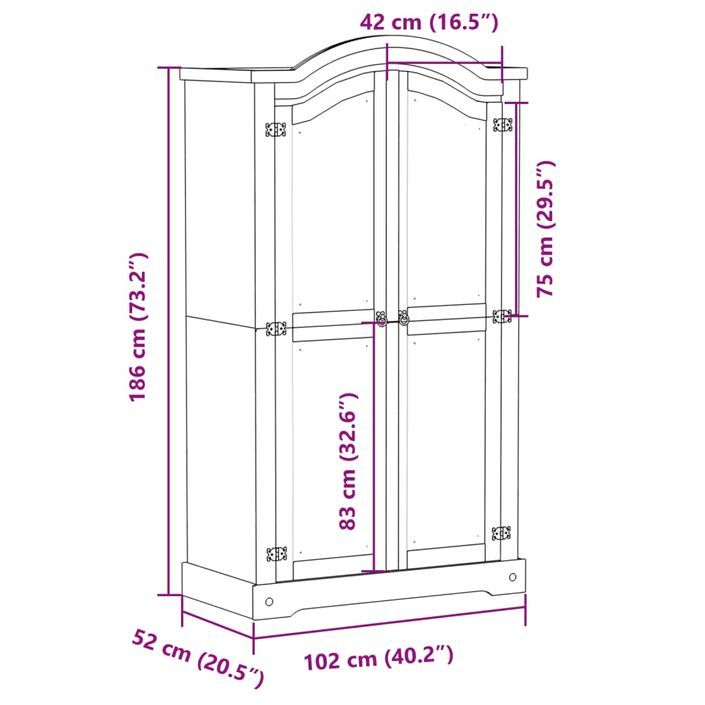 Garde-robe Corona blanc 102x52x186 cm bois de pin massif - Photo n°9