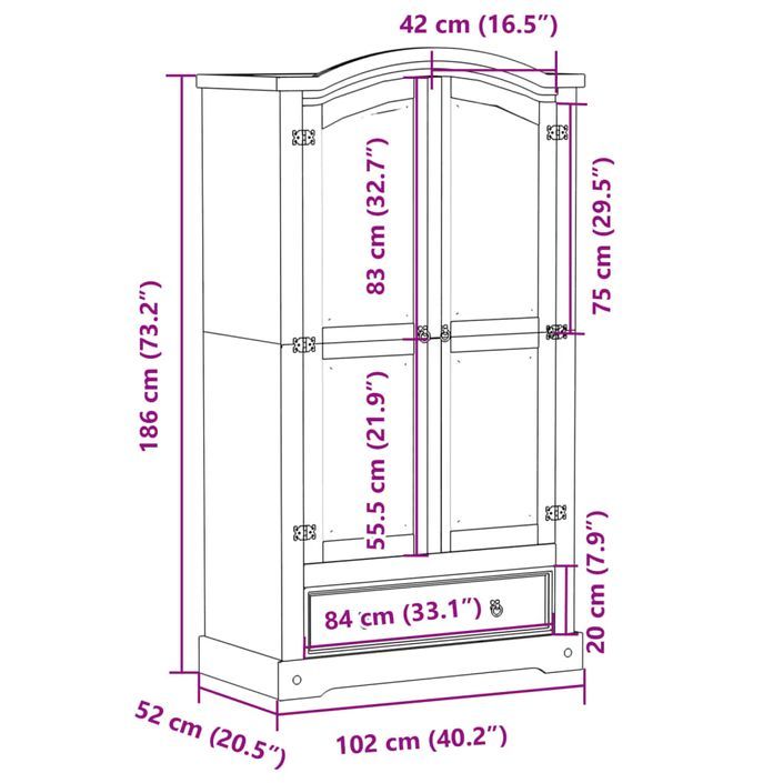 Garde-robe Corona blanc 102x52x186 cm bois de pin massif - Photo n°9