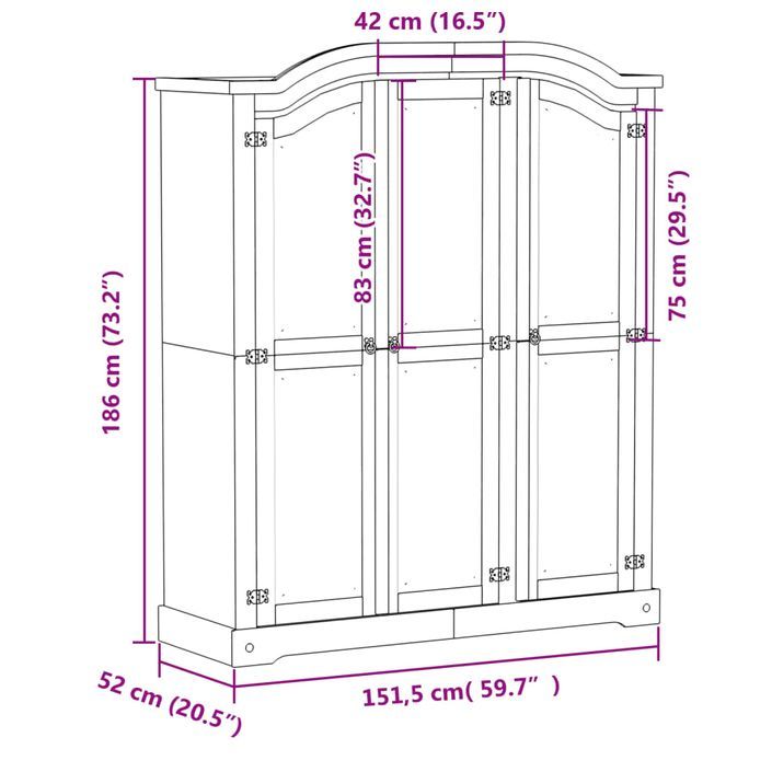 Garde-robe Corona blanc 151,5x52x186 cm bois de pin massif - Photo n°9