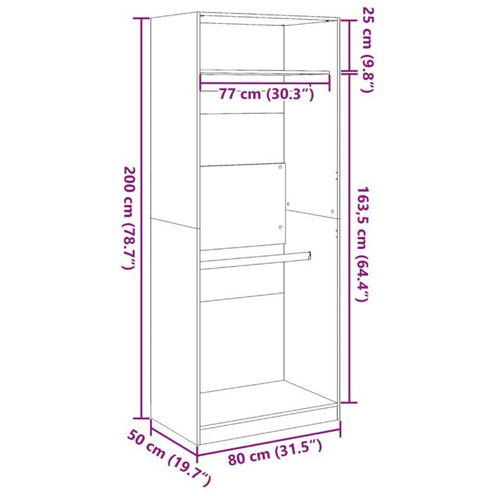 Garde-robe gris béton 80x50x200 cm bois d'ingénierie - Photo n°9