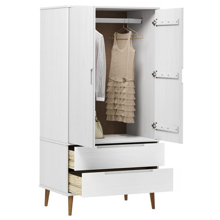 Garde-robe MOLDE Blanc 90x55x175 cm Bois massif de pin - Photo n°3