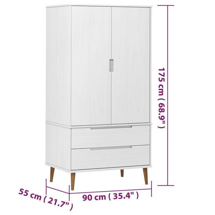 Garde-robe MOLDE Blanc 90x55x175 cm Bois massif de pin - Photo n°8