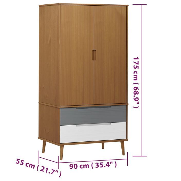 Garde-robe MOLDE Marron 90x55x175 cm Bois massif de pin - Photo n°8