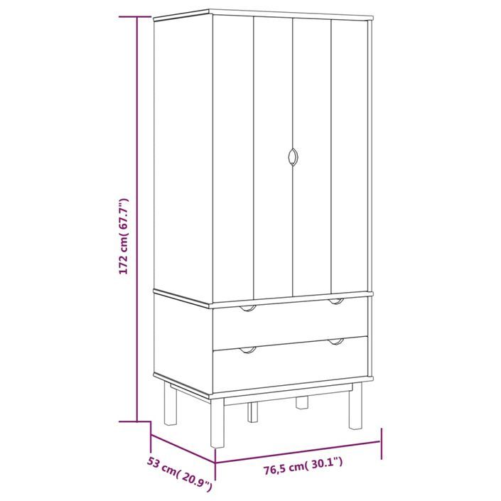 Garde-robe OTTA Marron et blanc 76,5x53x172 cm Bois massif pin - Photo n°6