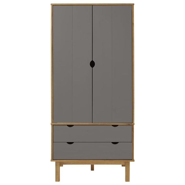 Garde-robe OTTA Marron et gris 76,5x53x172 cm Bois massif pin - Photo n°3