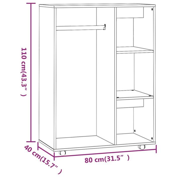 Garde-robe Sonoma gris 80x40x110 cm Bois d'ingénierie - Photo n°7