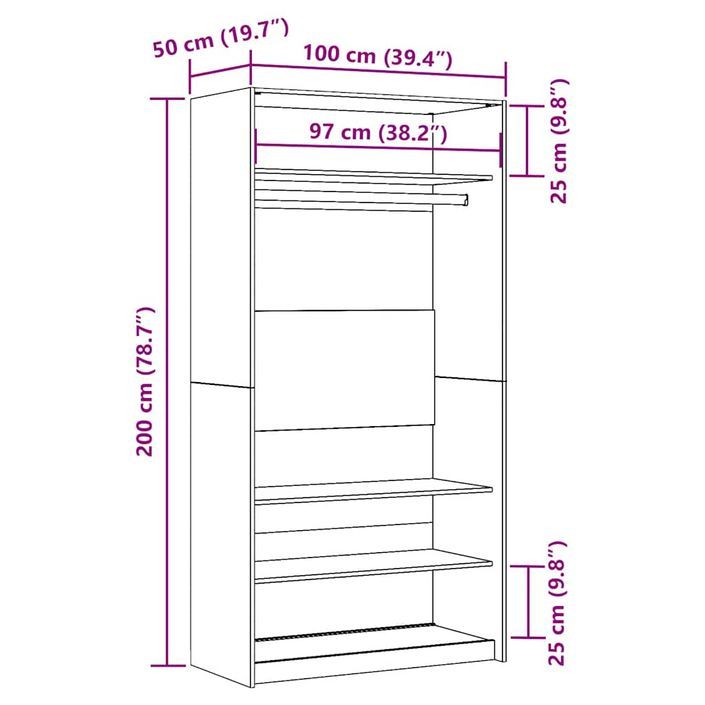 Garde-robe vieux bois 100x50x200 cm bois d'ingénierie - Photo n°9