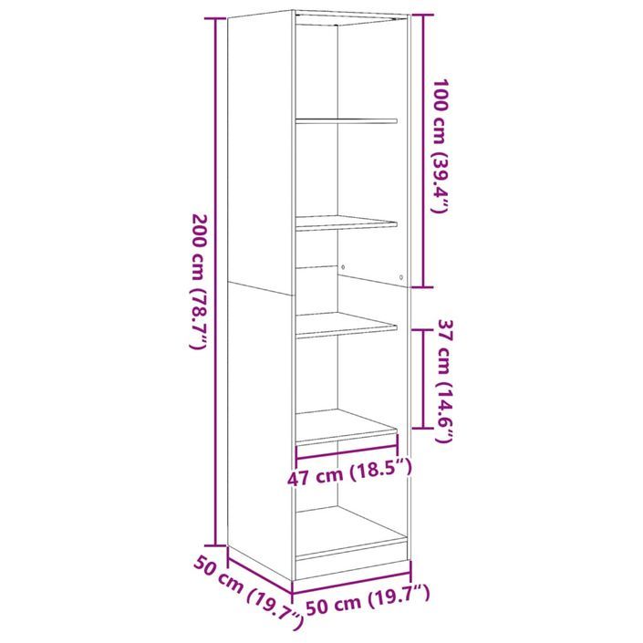 Garde-robe vieux bois 50x50x200 cm bois d'ingénierie - Photo n°9