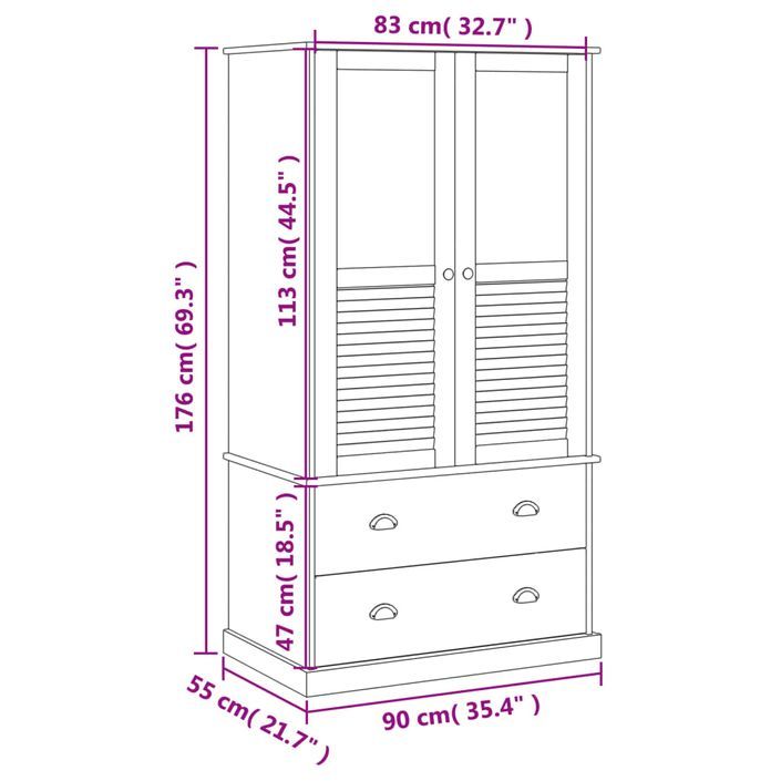 Garde-robe VIGO 90x55x176 cm bois massif de pin - Photo n°9