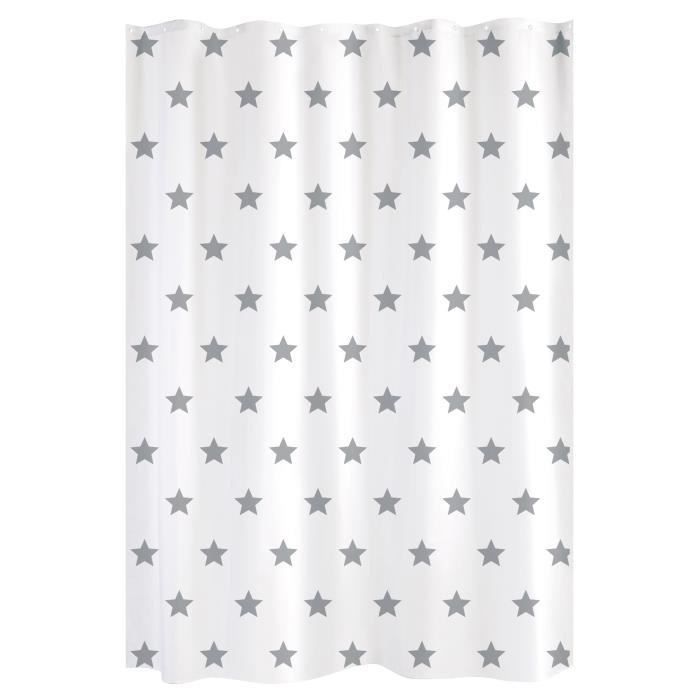 GELCO DESIGN Rideau de douche - 180x200 cm - Motif étoile - Blanc et gris - Photo n°1