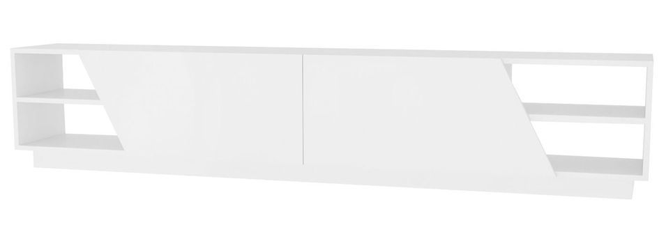 Grand banc TV 2 portes 2 étagères bois blanc Doreza 240 cm - Photo n°1