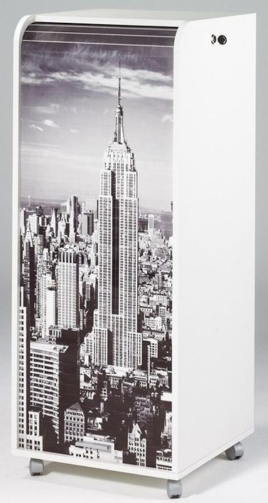 Grand caisson à rideau 3 tiroirs blanc imprimé scène de New York Orga - Photo n°1