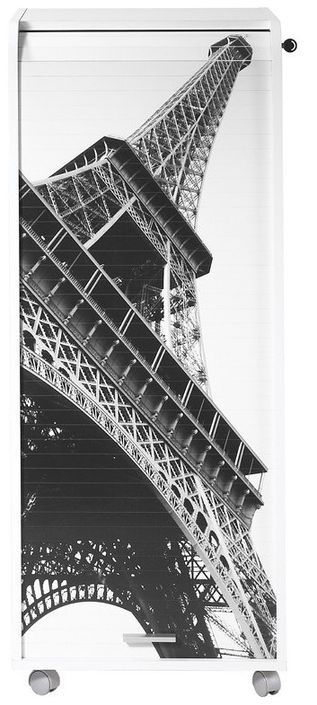 Grand caisson à rideau 3 tiroirs blanc imprimé tour Eiffel Orga - Photo n°1