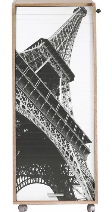Grand caisson à rideau 3 tiroirs chêne naturel imprimé Tour Eiffel Orga - Photo n°1