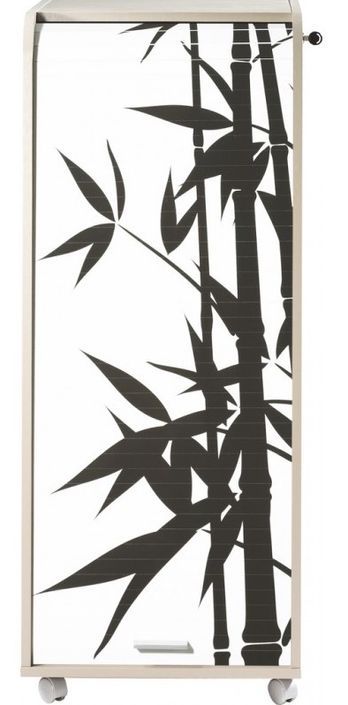 Grand caisson à rideau 3 tiroirs taupe imprimé bambous Orga - Photo n°1