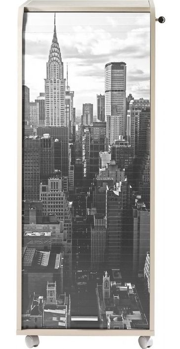 Grand caisson à rideau 3 tiroirs taupe imprimé New York Orga - Photo n°1