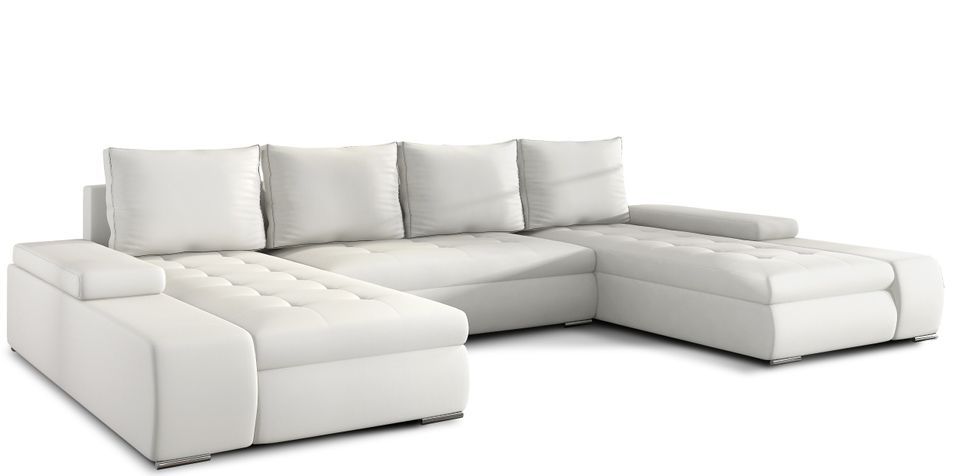 Grand canapé convertible panoramique design simili cuir blanc avec coffre de rangement Tino 363 cm - Photo n°1