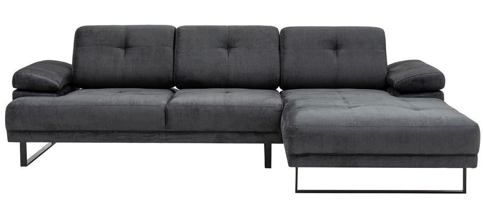 Grand canapé d'angle droit tissu anthracite et métal noir Kustone 314 cm - Photo n°1