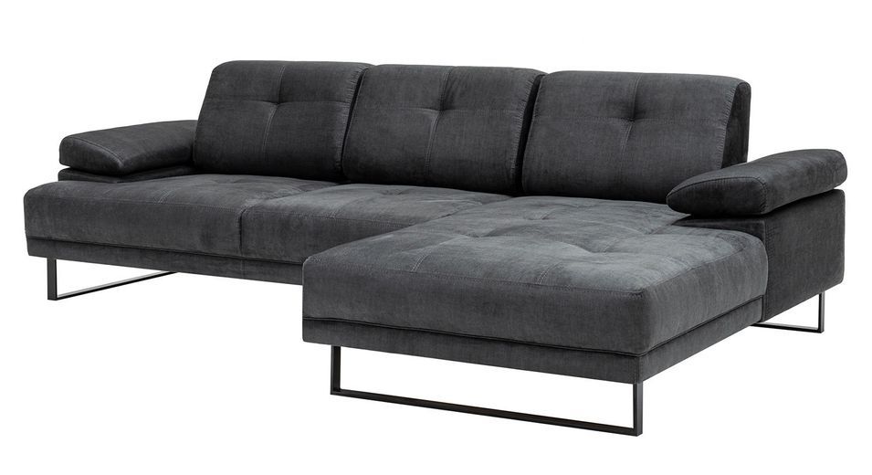 Grand canapé d'angle droit tissu anthracite et métal noir Kustone 314 cm - Photo n°8