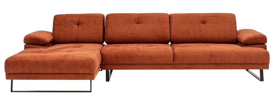 Grand canapé d'angle gauche tissu orange et métal noir Kustone 314 cm - Photo n°1