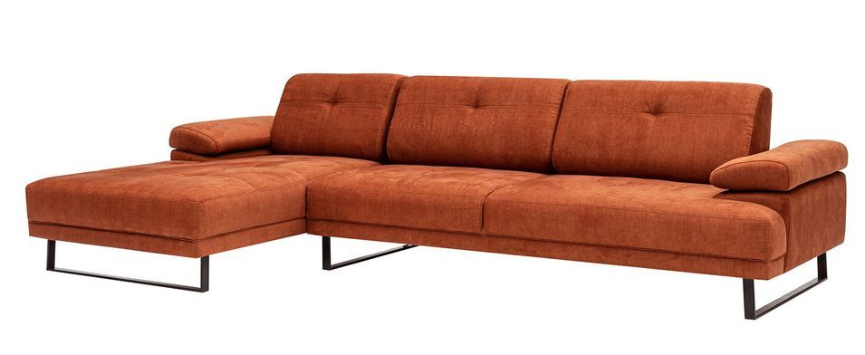 Grand canapé d'angle gauche tissu orange et métal noir Kustone 314 cm - Photo n°2