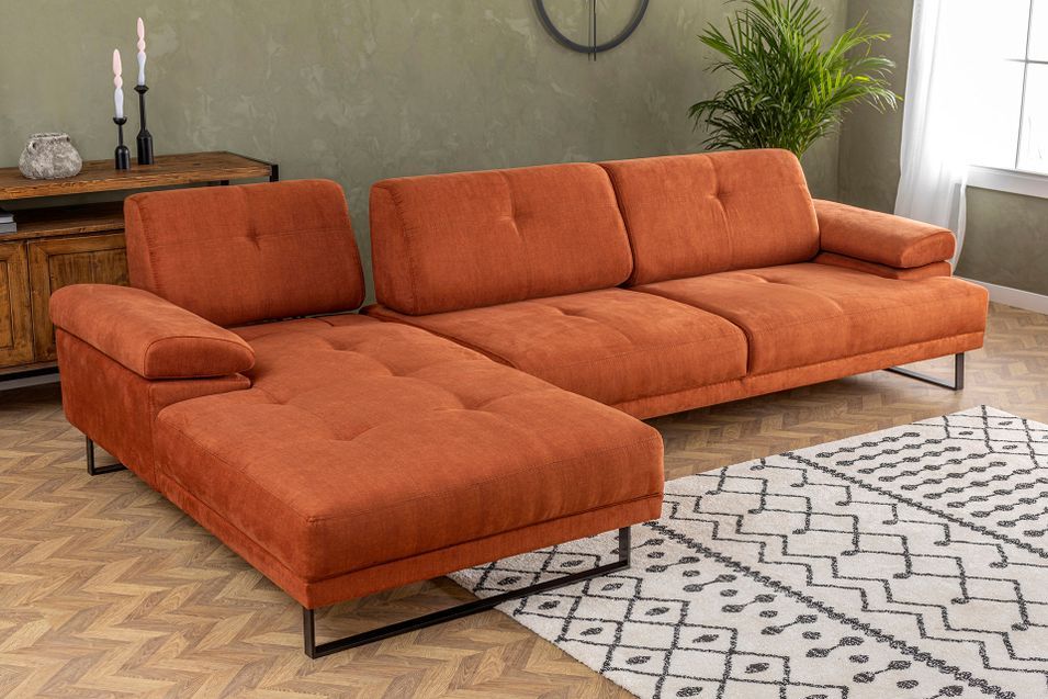 Grand canapé d'angle gauche tissu orange et métal noir Kustone 314 cm - Photo n°7