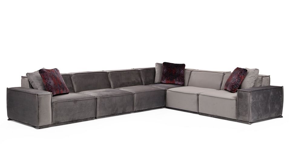 Grand canapé d'angle modulable velours gris Kego L 388 x P 300 cm - Photo n°1