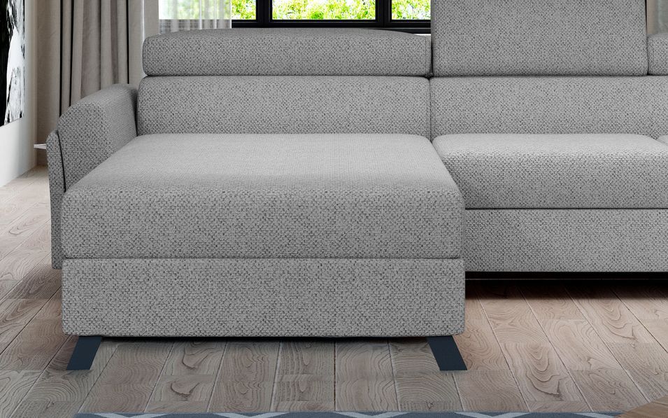 Grand canapé panoramique convertible tissu anthracite avec coffre Konba 370 cm - Photo n°5