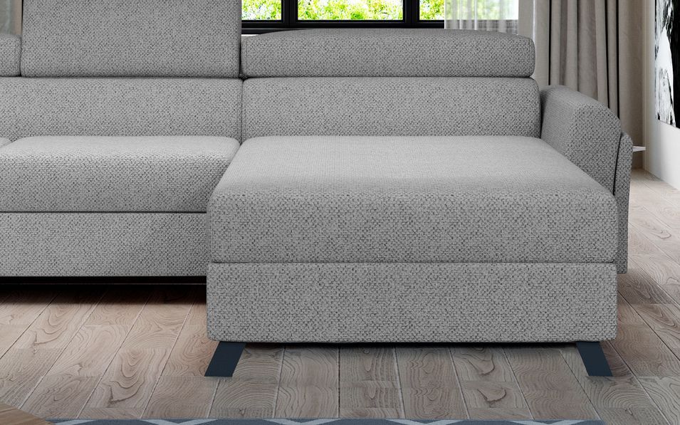 Grand canapé panoramique convertible tissu gris clair avec coffre Konba 370 cm - Photo n°5