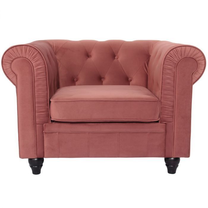 Grand fauteuil chesterfield velours rose Itish - Photo n°2