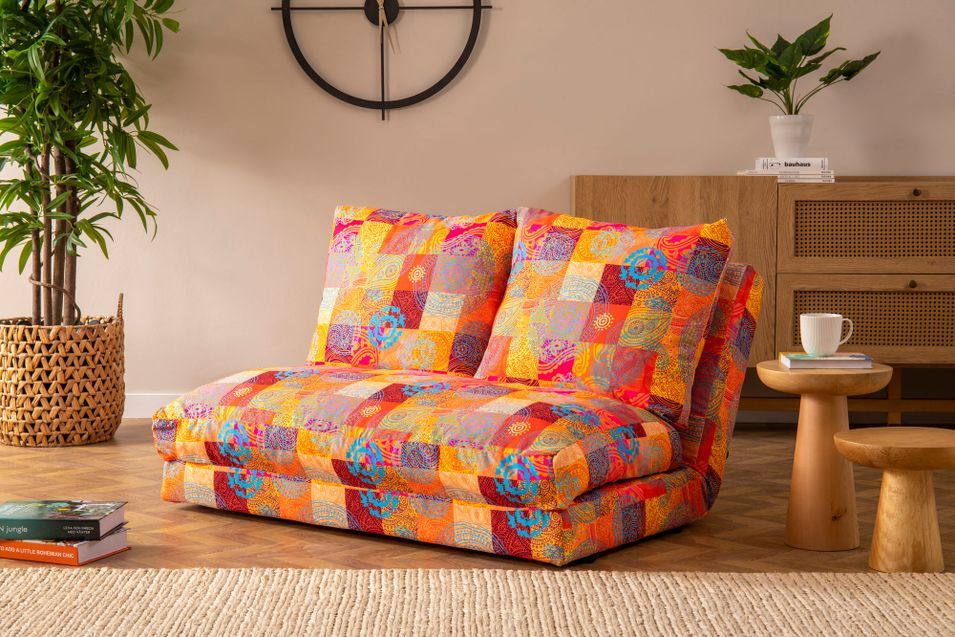 Grand fauteuil convertible 2 places multipositions patchwork Talya 120 cm - Photo n°3