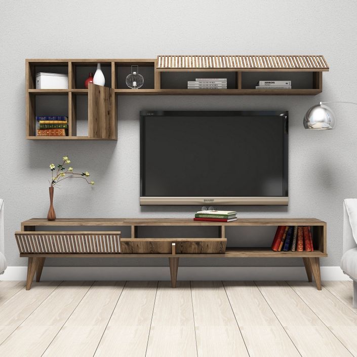 Esemble meuble TV en bois noyer Roma 180 cm - Photo n°3