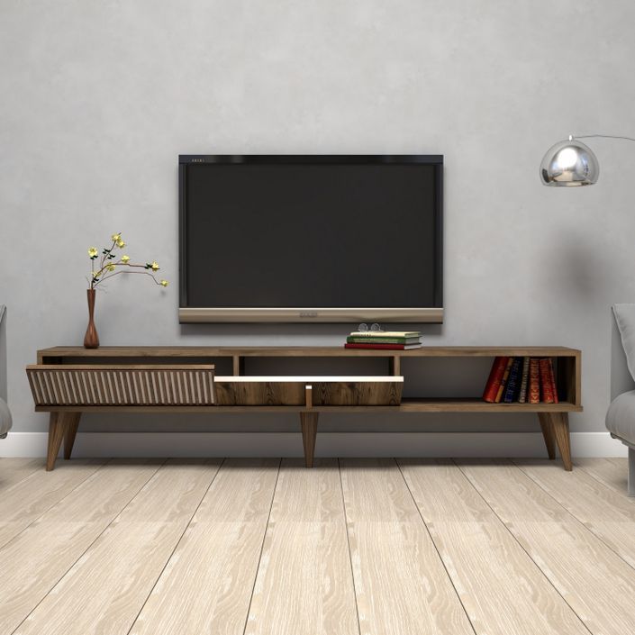 Grand meuble TV en bois noyer 2 portes Roma 180 cm - Photo n°3
