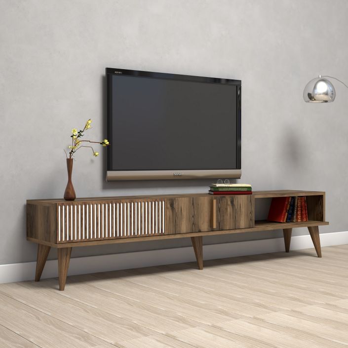 Grand meuble TV en bois noyer 2 portes Roma 180 cm - Photo n°4