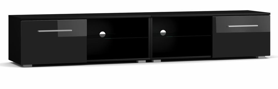 Grand meuble TV lumineux 2 portes noir mat et noir laqué Roxel 200 cm - Photo n°4
