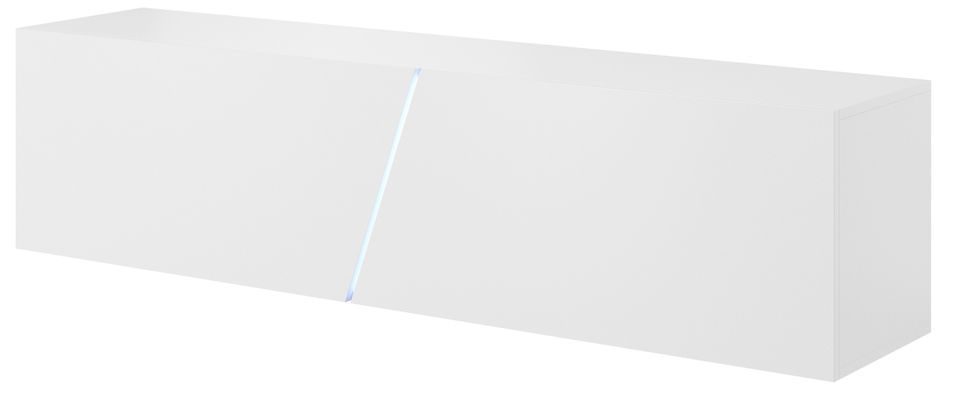 Grand meuble TV sur pied ou mural 2 portes avec Led blanc mat et blanc brillant Prago 160 cm - Photo n°1