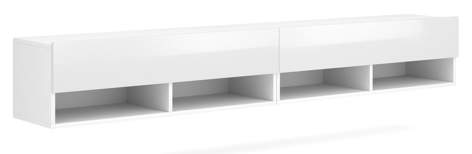Grand meuble TV suspendu 2 portes bois blanc Kestane 200 cm - Photo n°1