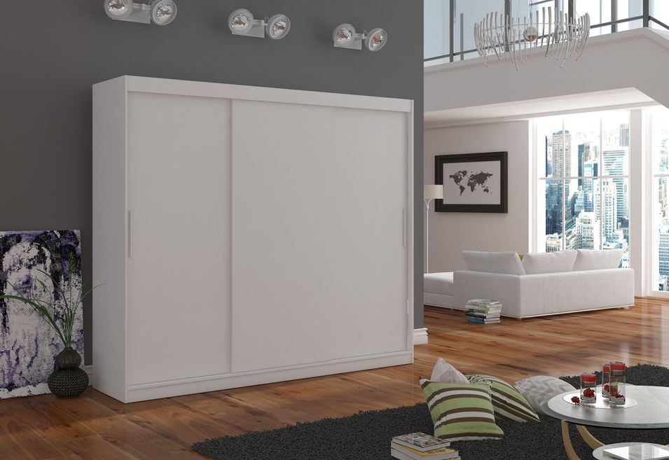 Grande armoire de chambre 3 portes coulissantes blanches Badoz 250 cm - Photo n°4