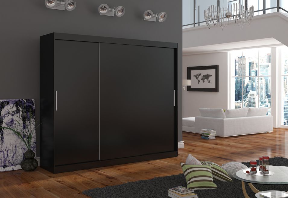 Grande armoire de chambre 3 portes coulissantes noir Badoz 250 cm - Photo n°2