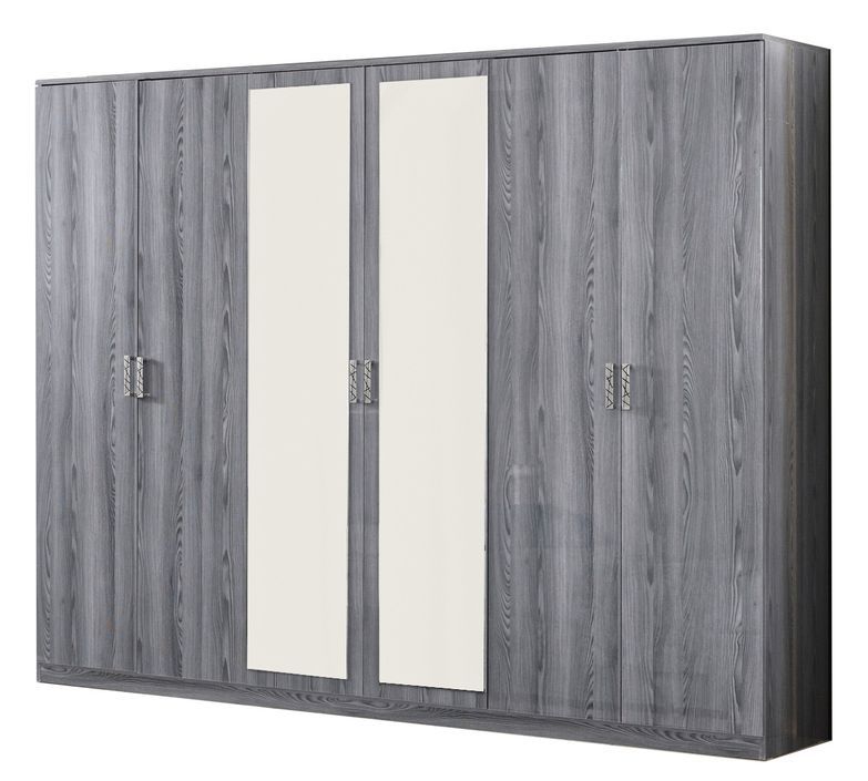 Grande armoire de chambre 6 portes battantes bois chêne grisé Nikoza 116 cm - Photo n°1