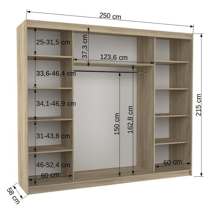 Grande armoire de chambre moderne 3 portes coulissantes bois clair et miroir Douko 250 cm - Photo n°5