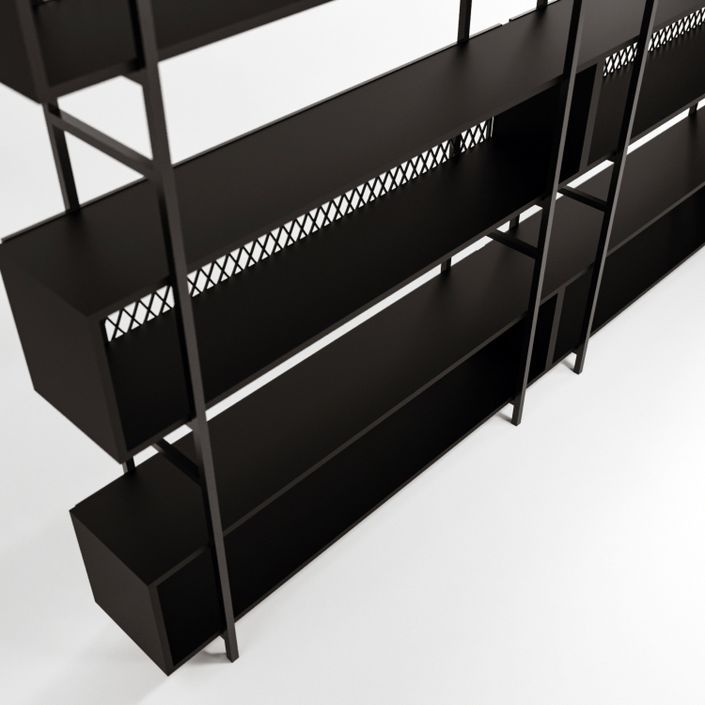 Grande étagère bibliothèque style industriel bois noir et métal noir Vetal 280 cm - Photo n°4