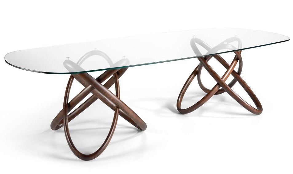 Grande table ovale torsadée bois noyer et verre trempé Artista 300 cm - Photo n°1