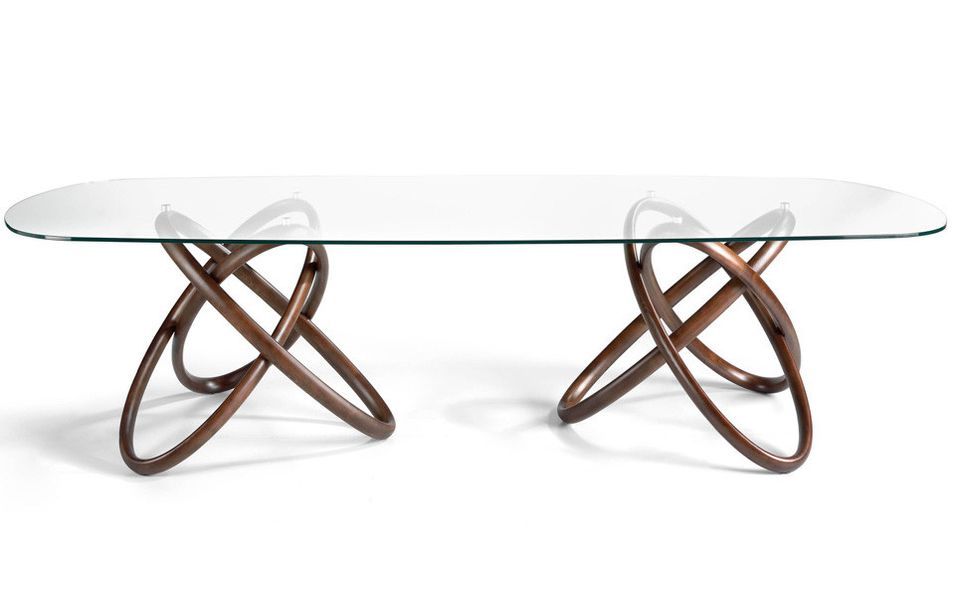 Grande table ovale torsadée bois noyer et verre trempé Artista 300 cm - Photo n°3