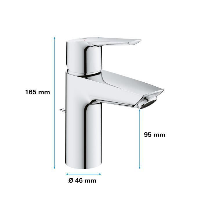 GROHE QUICKFIX Start Robinet de salle de bains lavabo, mousseur économie d'eau, avec tirette de vidage, bonde incluse, 24209002 - Photo n°5