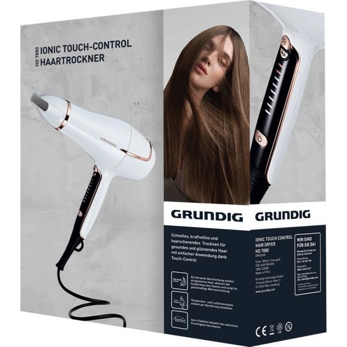 GRUNDIG HD7880 - Seche-Cheveux a commandes tactiles - 2200 W - 7 vitesses - 8 températures - Photo n°4