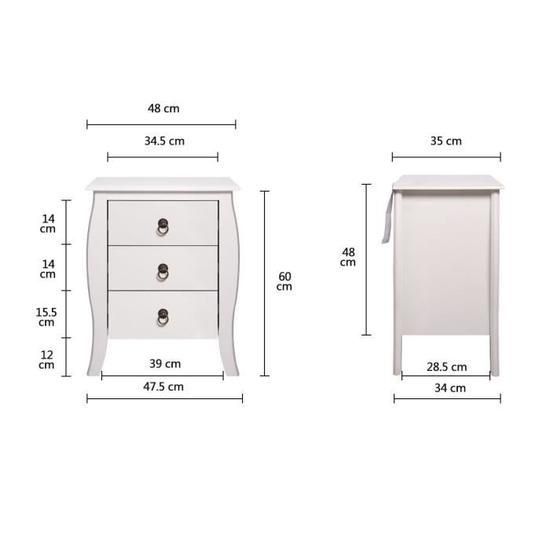 Chevet 3 tiroirs - Blanc laqué - L 48 x P 35 x H 60 cm - Photo n°9